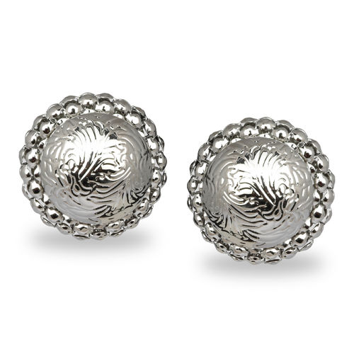 TRIBAL ZONE Silver Round Etched Stud Party Earrings
