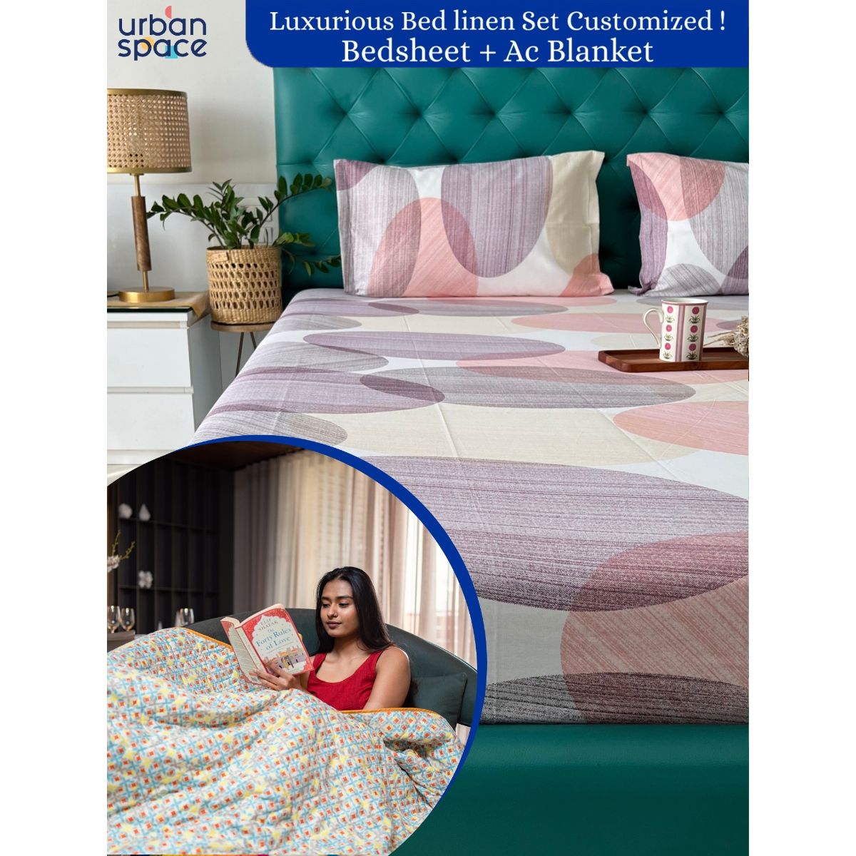 Urban Space Cotton AC Blanket & Bedsheet for Double with 2 Pillow Cover