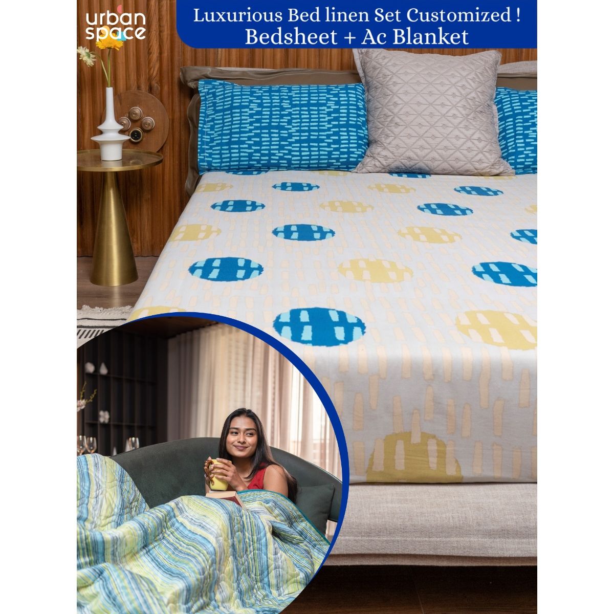 Buy Urban Space Cotton AC Blanket & Bedsheet for Double with 2 Pillow