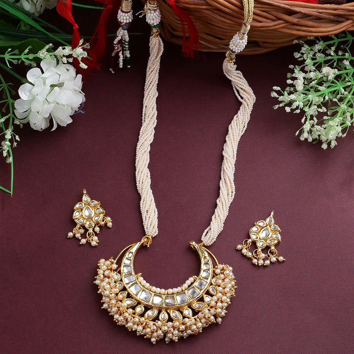 Double String Warm White Pearl Necklace Set
