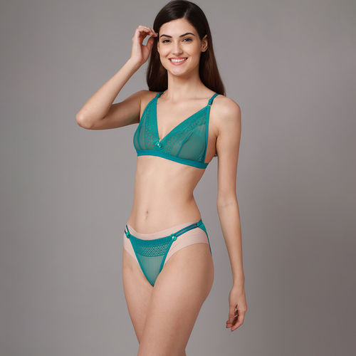 Buy PrettyCat Seethrough Bra Panty Lingerie Set Green Online