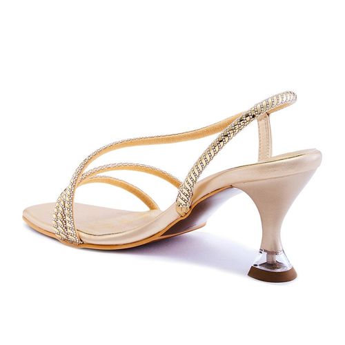 ROCIA Women Gold Strappy Diamond Sandals Heels (EURO 36)
