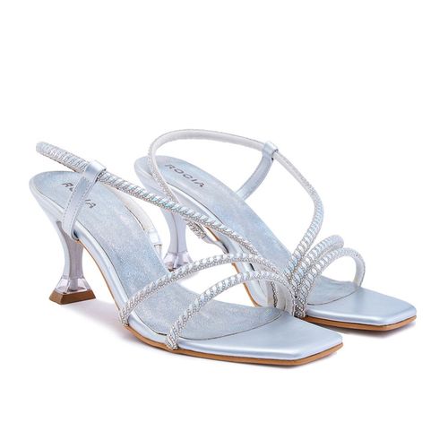 Buy ROCIA Women Silver Strappy Diamond Sandals Heels Online