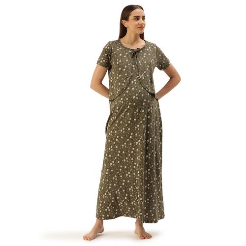 Nejo Feeding Nursing Maternity Full Length Night Dress Green (S)