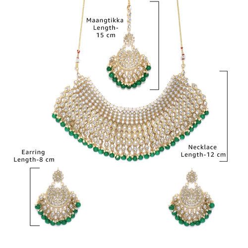 Zaveri Pearls Kundan Green Beads Bridal Choker Necklace, Earring  Maangtikka Set ZPFK8521