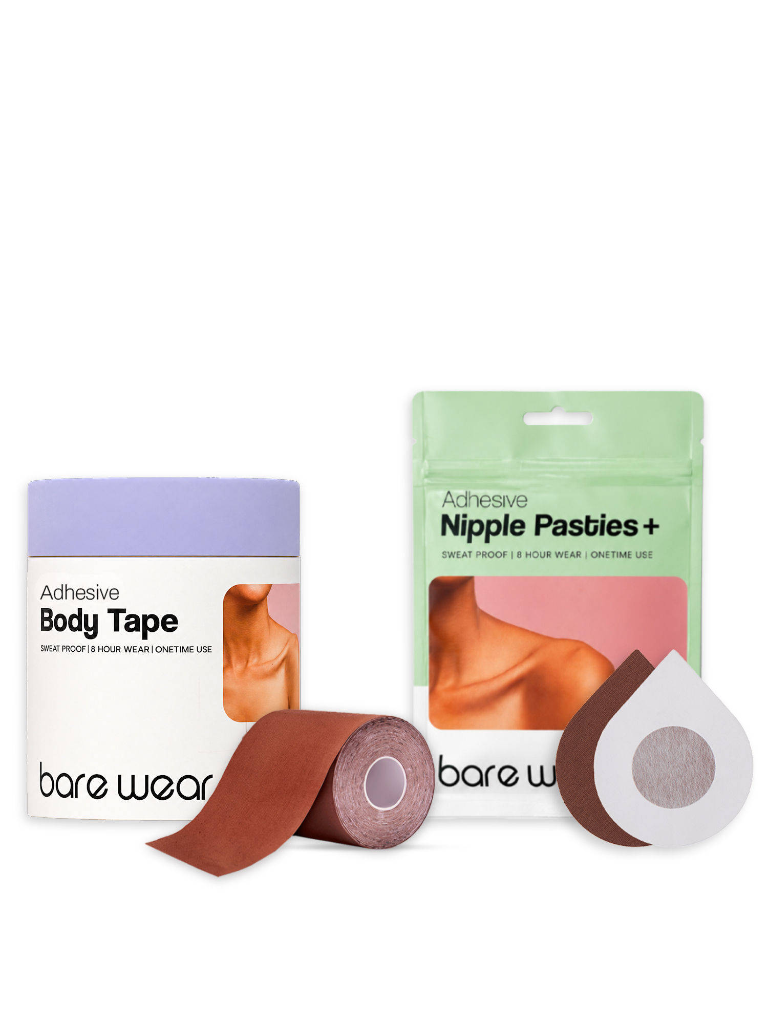 bear wear Combo Body Tape 7.5 cm Width & Nipple Pasties Plus (5 Pairs) Brown Breast Lift Boob Tape