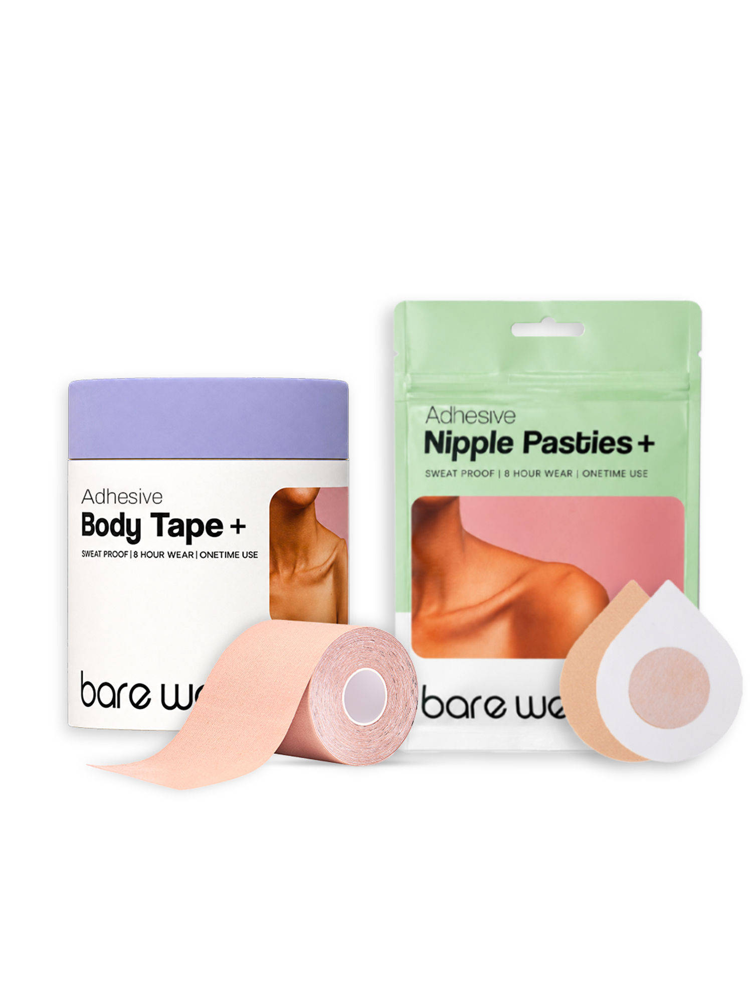 Bare Wear Combo Body Tape + 10cm Width & Nipple Pasties + (5 Pairs) Beige Breast Lift Boob Tape
