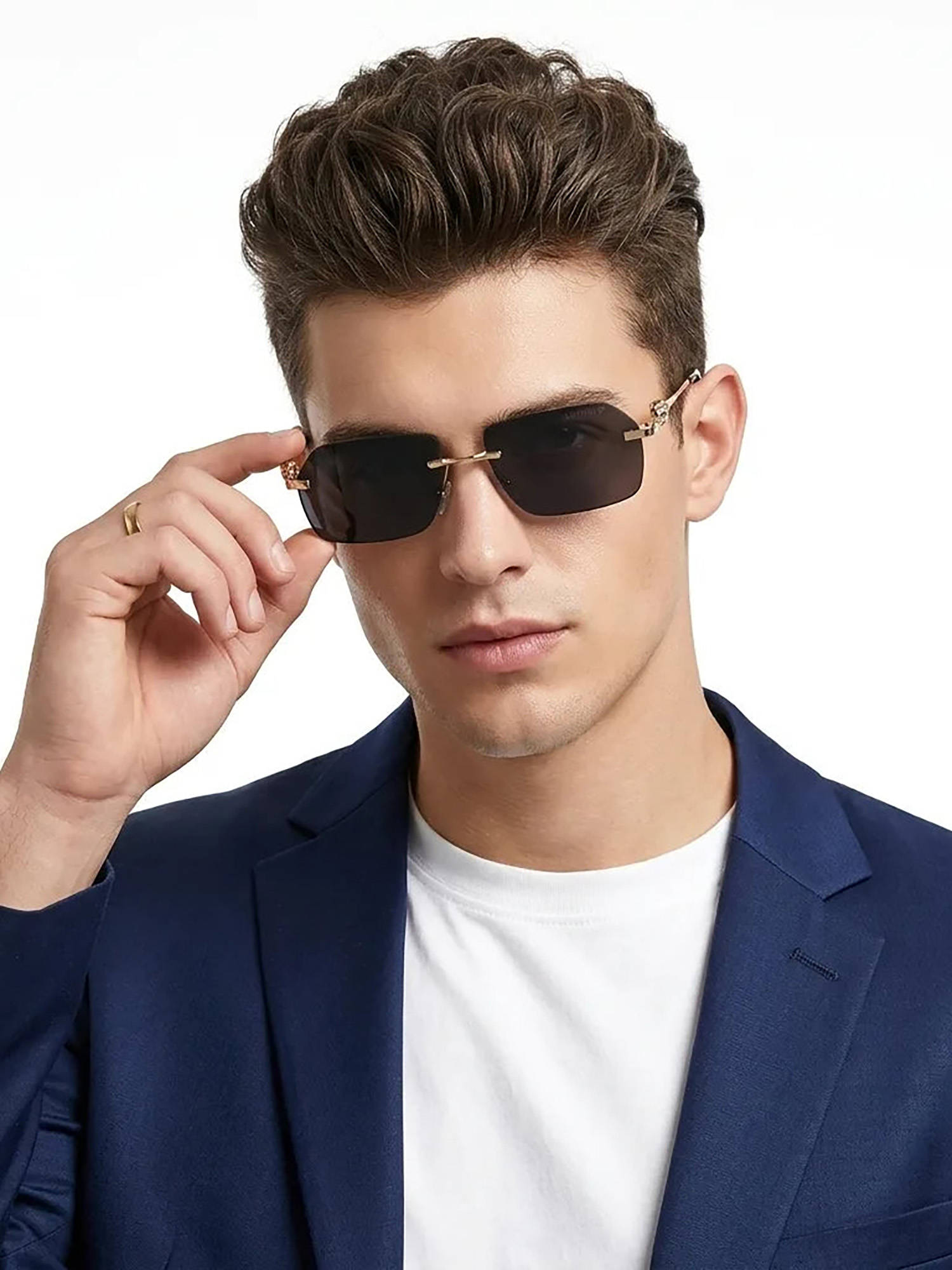 HASHTAG EYEWEAR Unisex Panthera Uv Protection Rimless Black Lens Sunglasses