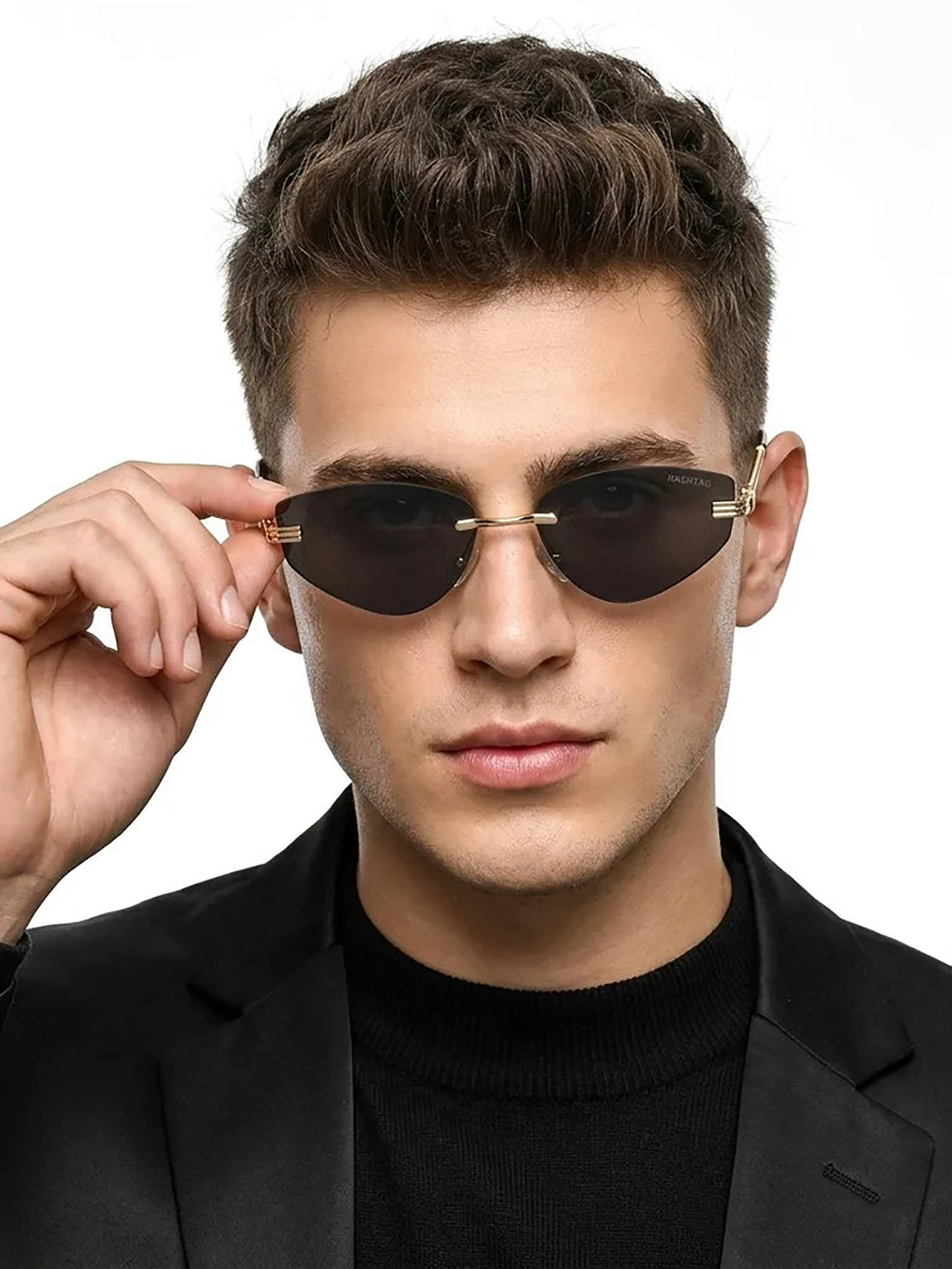 HASHTAG EYEWEAR Unisex Glimmer Uv Protection Rimless Black Lens Sunglasses