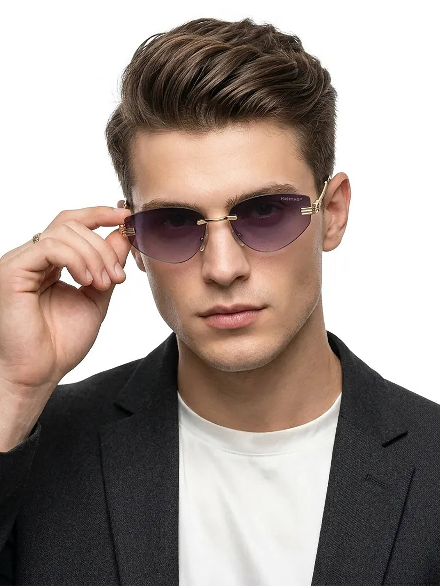HASHTAG EYEWEAR Unisex Glimmer Uv Protection Rimless Purple Lens Sunglasses