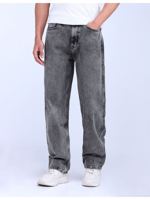 Flying Machine Cobain Black 90S Loose Fit Stonewash Jeans