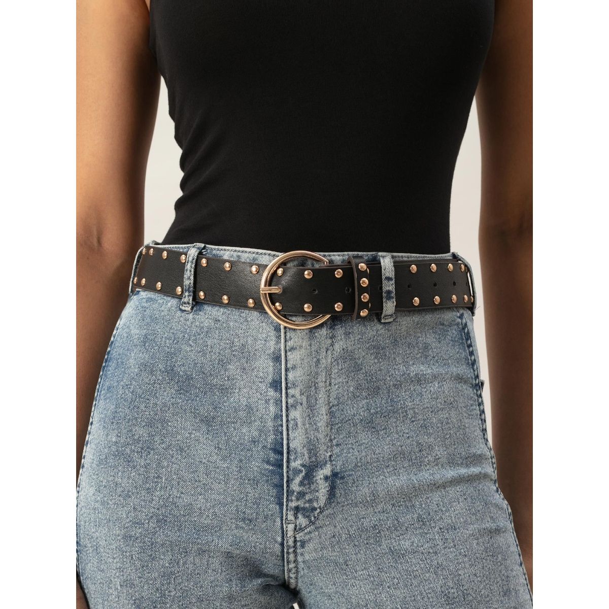 Twenty Dresses by Nykaa Fashion Black Solid Antique Textured Gold Buckle Belt (Black) At Nykaa, Best Beauty Products Online