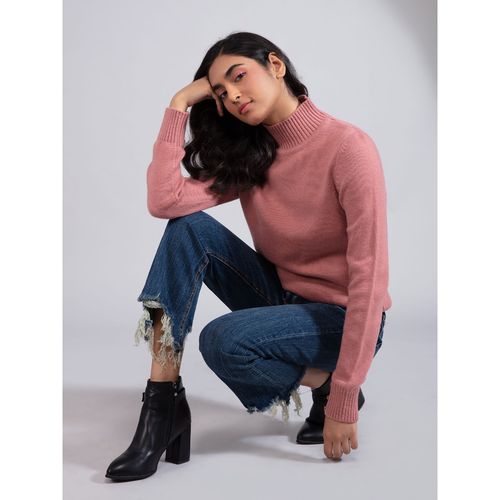 Denim Peach Turtleneck Turtleneck Top With Full Sleeves