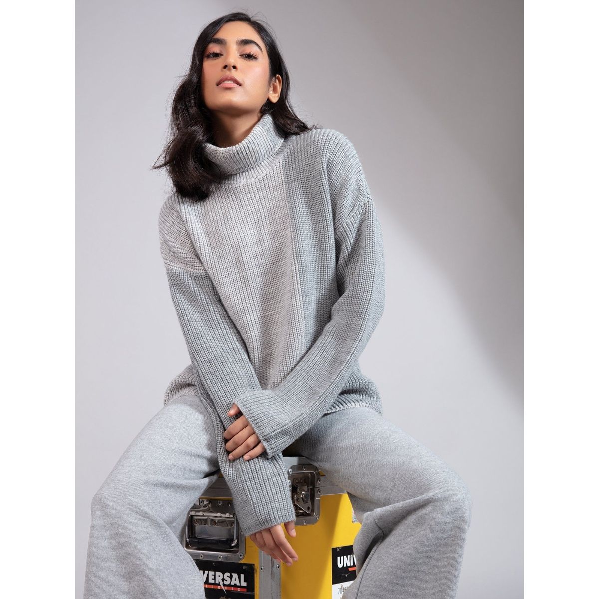 Buy Twenty Dresses by Nykaa Fashion Grey Colorblock Turtle Neck