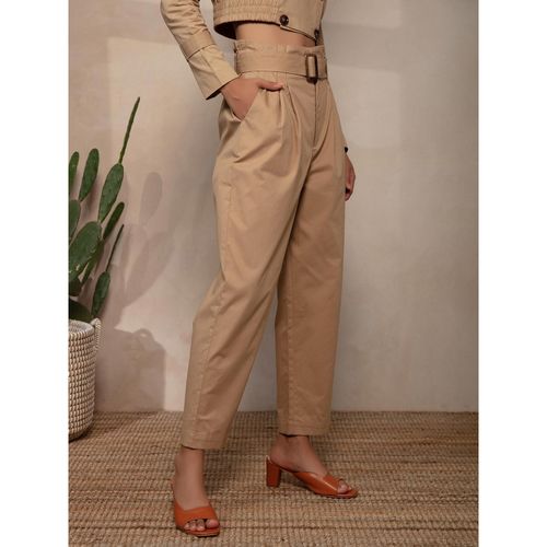 Twenty Dresses by Nykaa Fashion Beige Solid Straight Pants With Belt (26)