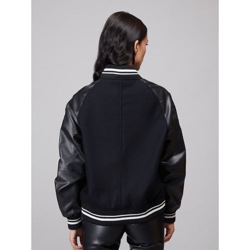 Twenty Dresses by Nykaa Fashion Black Contrast Cuff Faux Leather Varsity  Jacket (XS): Buy Twenty Dresses by Nykaa Fashion Black Contrast Cuff Faux  Leather Varsity Jacket (XS) Online at Best Price in