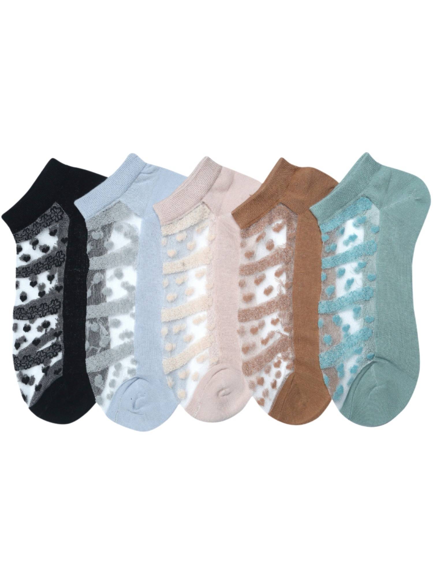 NEXT2SKIN Women'S Cotton Sneaker Socks Sheer Fabric with Self Design-Multi-Color (Pack Of 5)