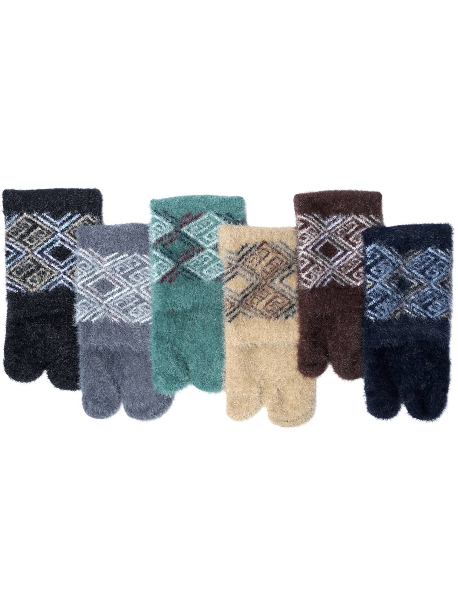 NEXT2SKIN Women's Fur Winter Ankle Thumb Socks With Argyle Knit Pattern -Multi-Color (Pack of 6)