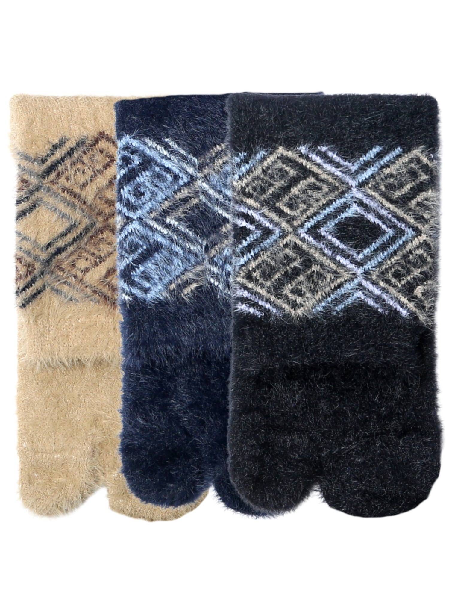 NEXT2SKIN Women's Fur Winter Ankle Thumb Socks With Argyle Knit Pattern -Multi-Color (Pack of 3)