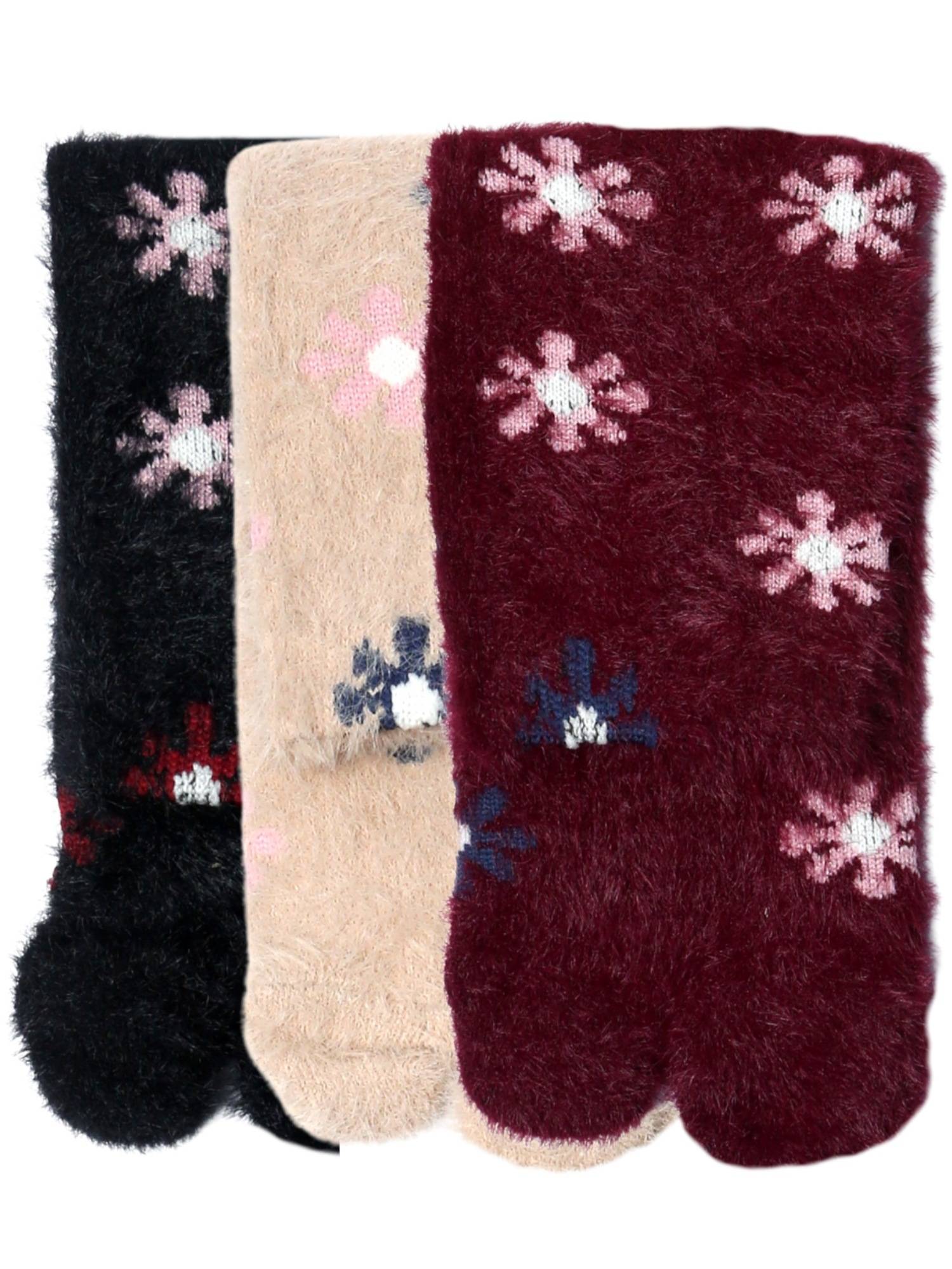NEXT2SKIN Women's Winter Ankle Thumb Socks With Snowflake Knit Pattern-Multi-Color (Pack of 3)
