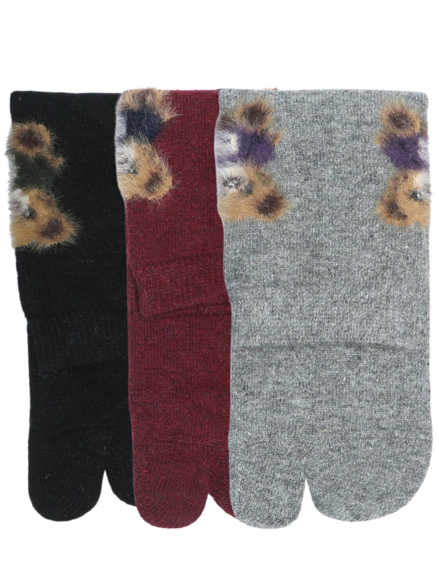 NEXT2SKIN Women'S Woollen Winter Ankle Thumb Socks with Teddy Pattern -Multi-Color (Pack Of 3)