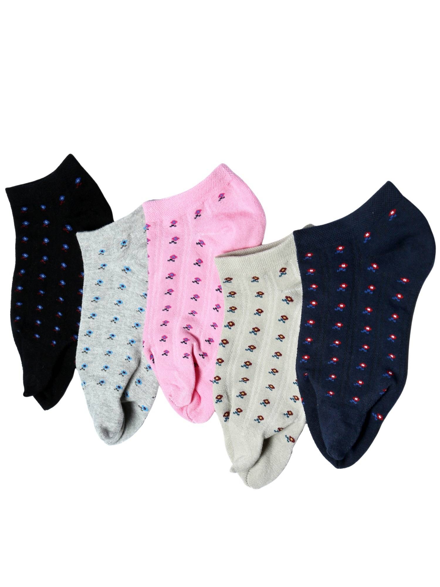NEXT2SKIN Women's Sneaker Cotton Thumb Poppy Flower Pattern Socks -Multi-Color (Pack of 5)