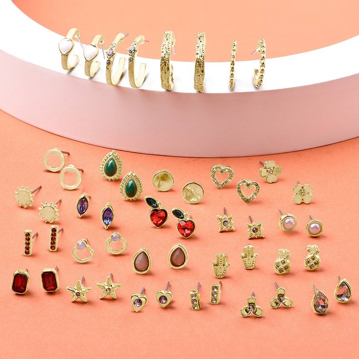 Zaveri Pearls Set of 25 Gold Tone Classy Contemporary Studs & Hoop Earrings-ZPFK14700