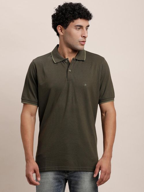 Buy Turtle Men Poly Cotton Solid Olive Polo T-Shirt Online