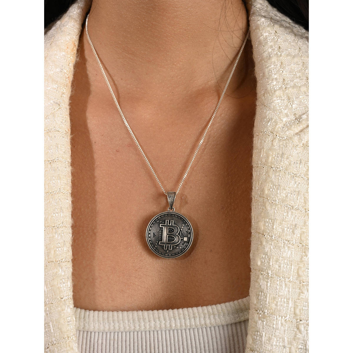 METALM 925 Silver Unique Bitcoin Currency Pendant