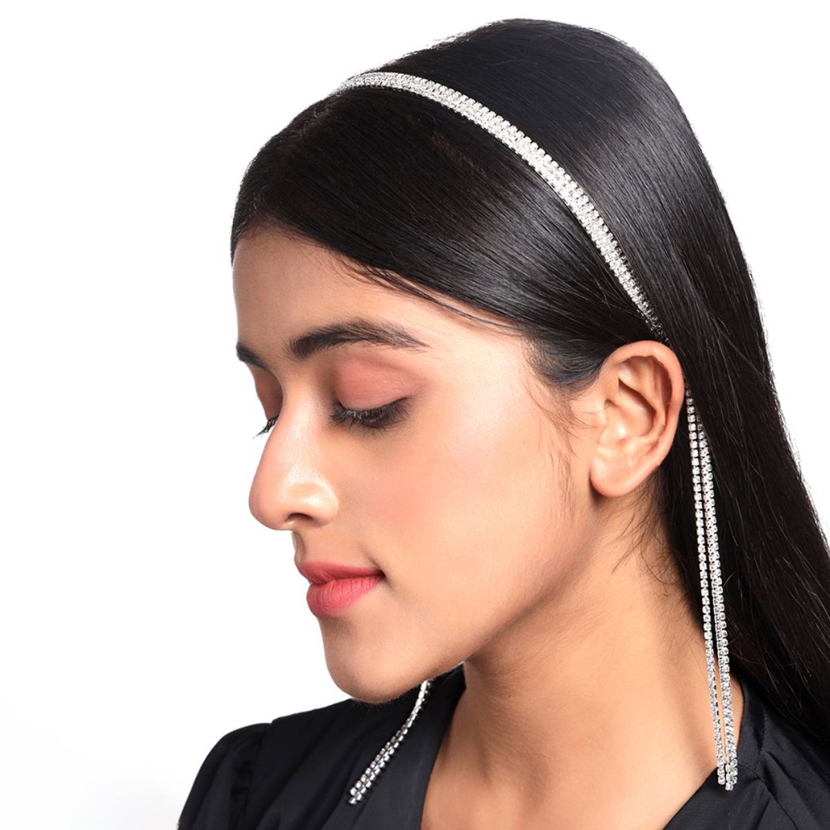 Yellow Chimes Silver Toned Crystal Hairband Headpiece