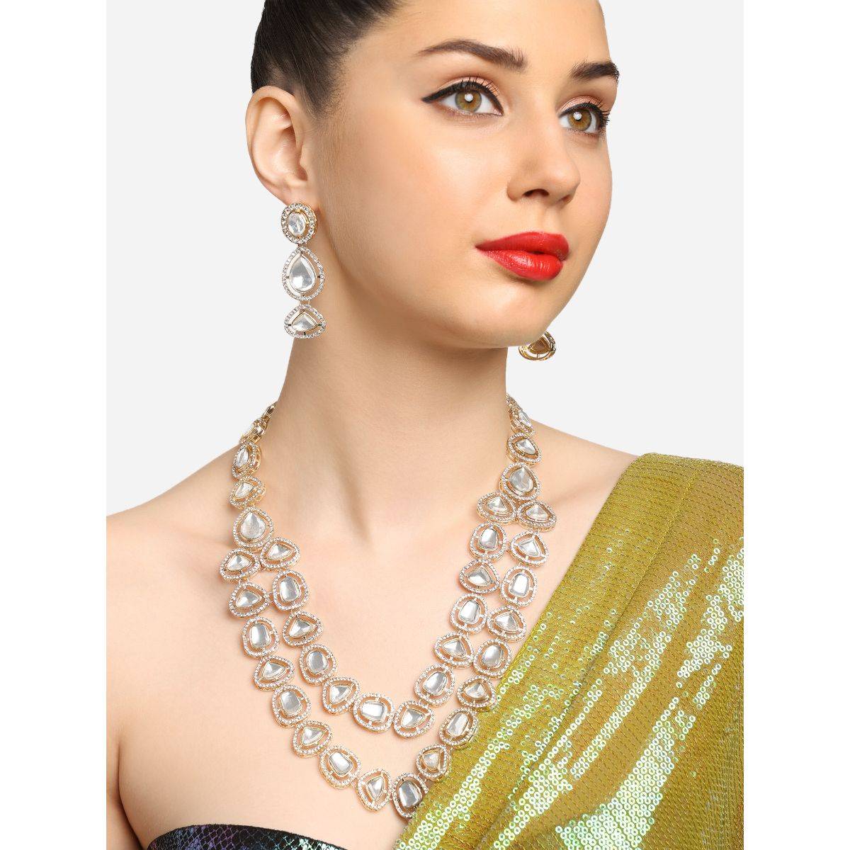 Zaveri Pearls Gold Tone Austrian Diamonds Bridal Necklace Set -ZPFK16925