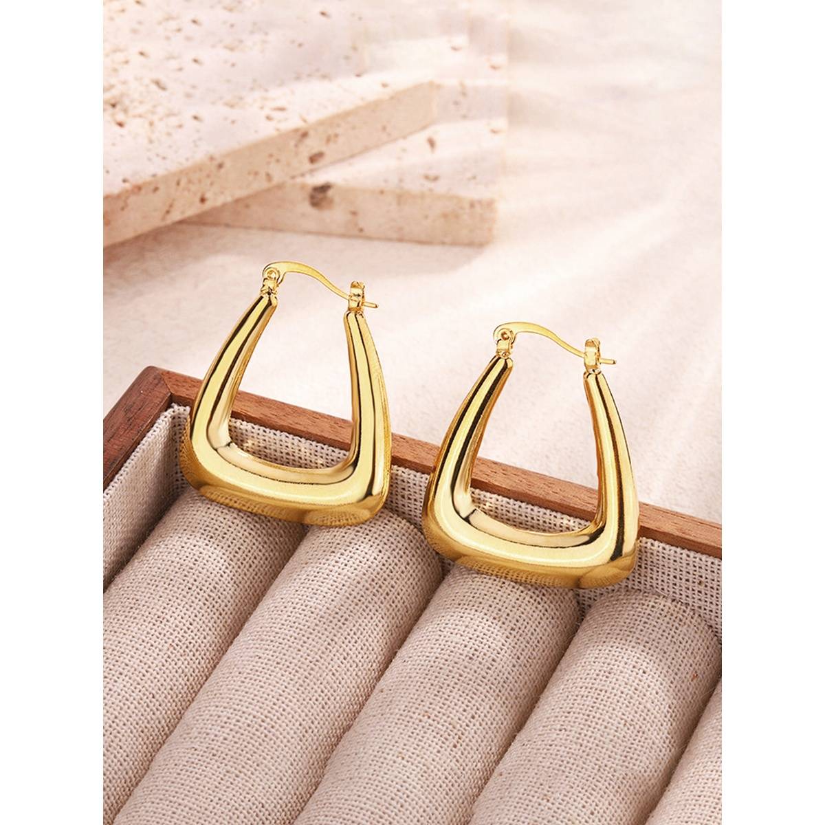 Designs & You Gold Plated Anti Tarnish Chunky Geometric Hoop Earrings