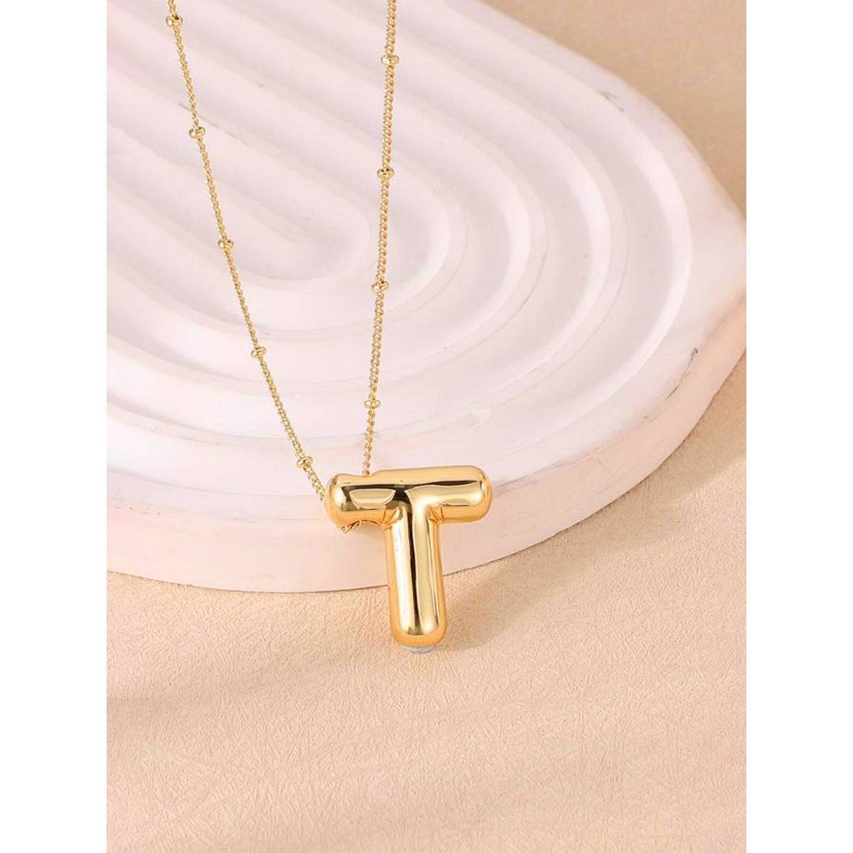 Designs & You Gold Plated Anti Tarnish Stainless Steel Alphabetical T Pendant Necklace