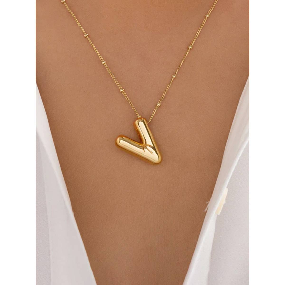 Designs & You Gold Plated Anti Tarnish Stainless Steel Alphabetical V Pendant Necklace