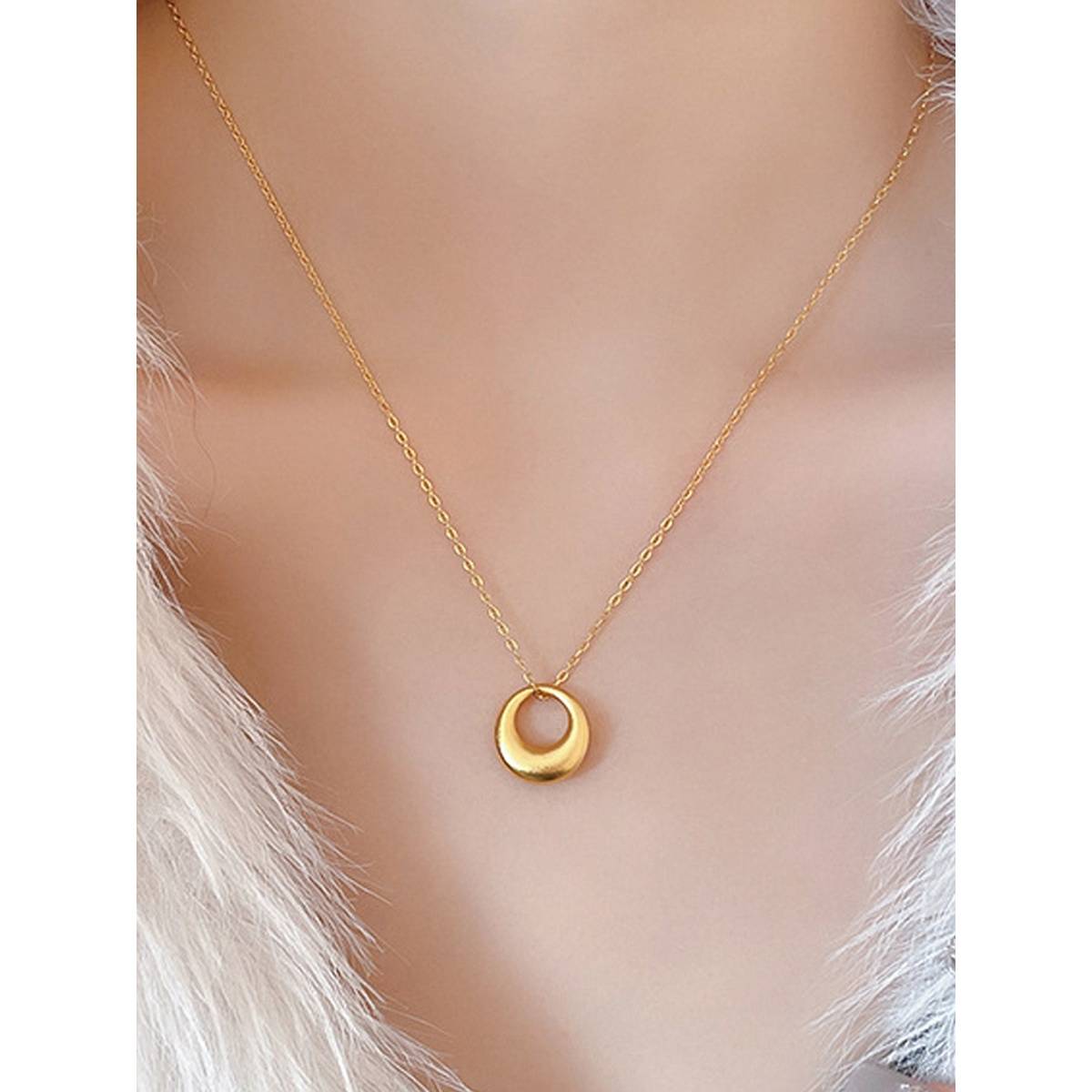 Designs & You Gold Plated Stainless Steel Anti Tarnish Circle Pendant Necklace