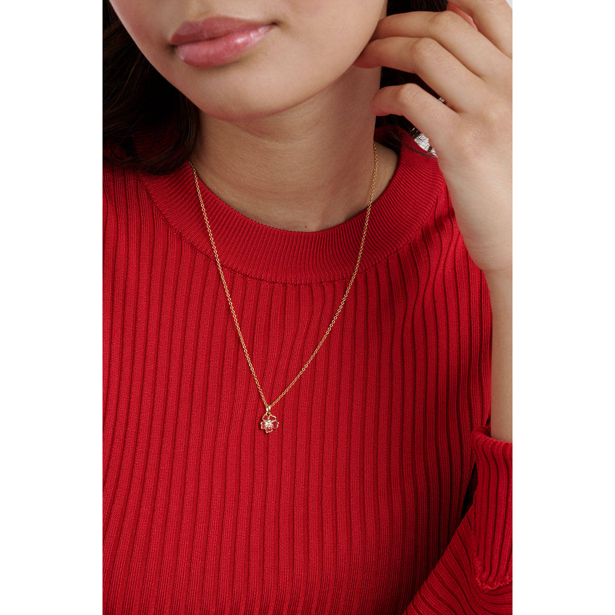 Ted Baker Red Painted Flower Stone Studded Pendant Necklace