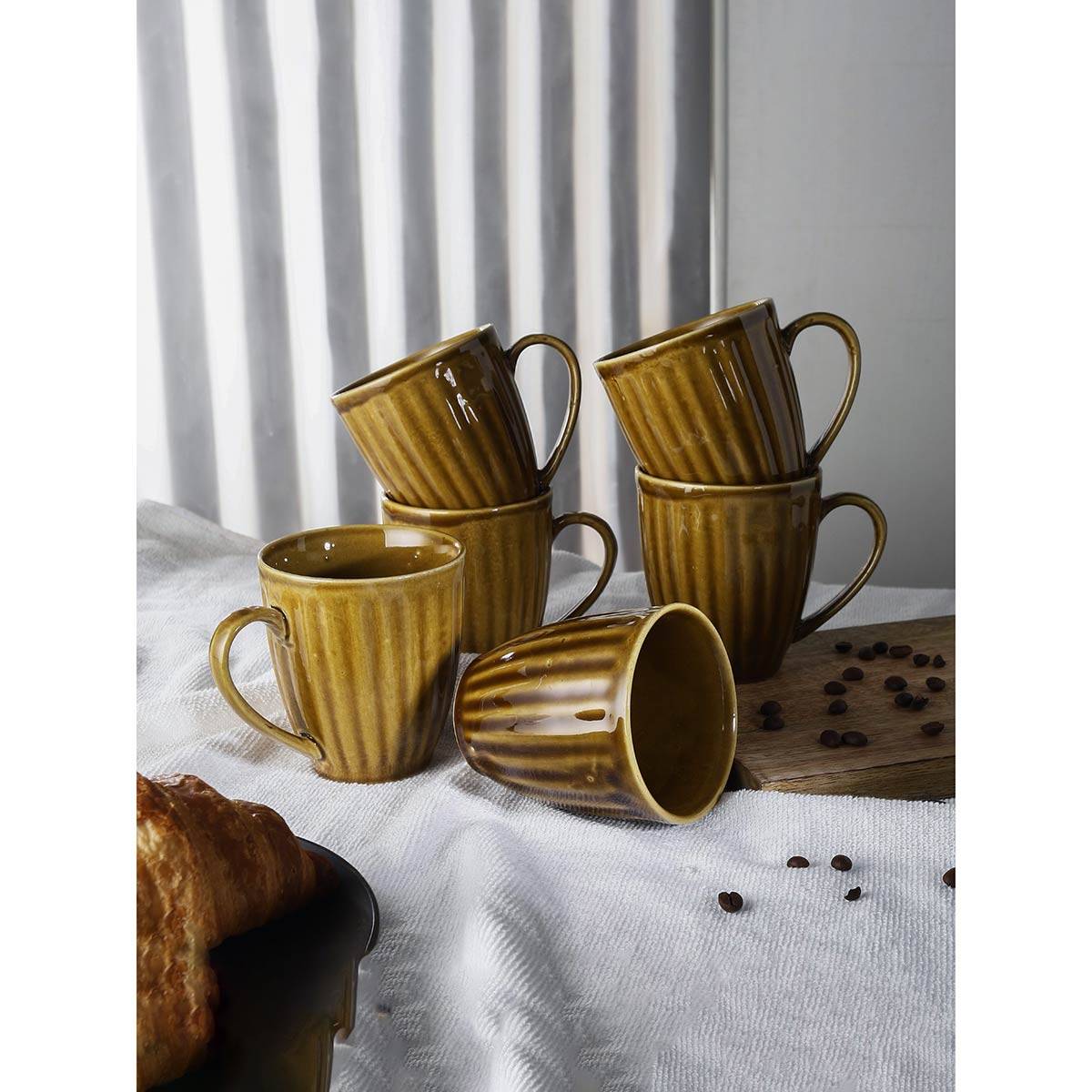 The Decor Mart Golden and Brown Glazed Coffee Milk Tea Mug - Set of 6