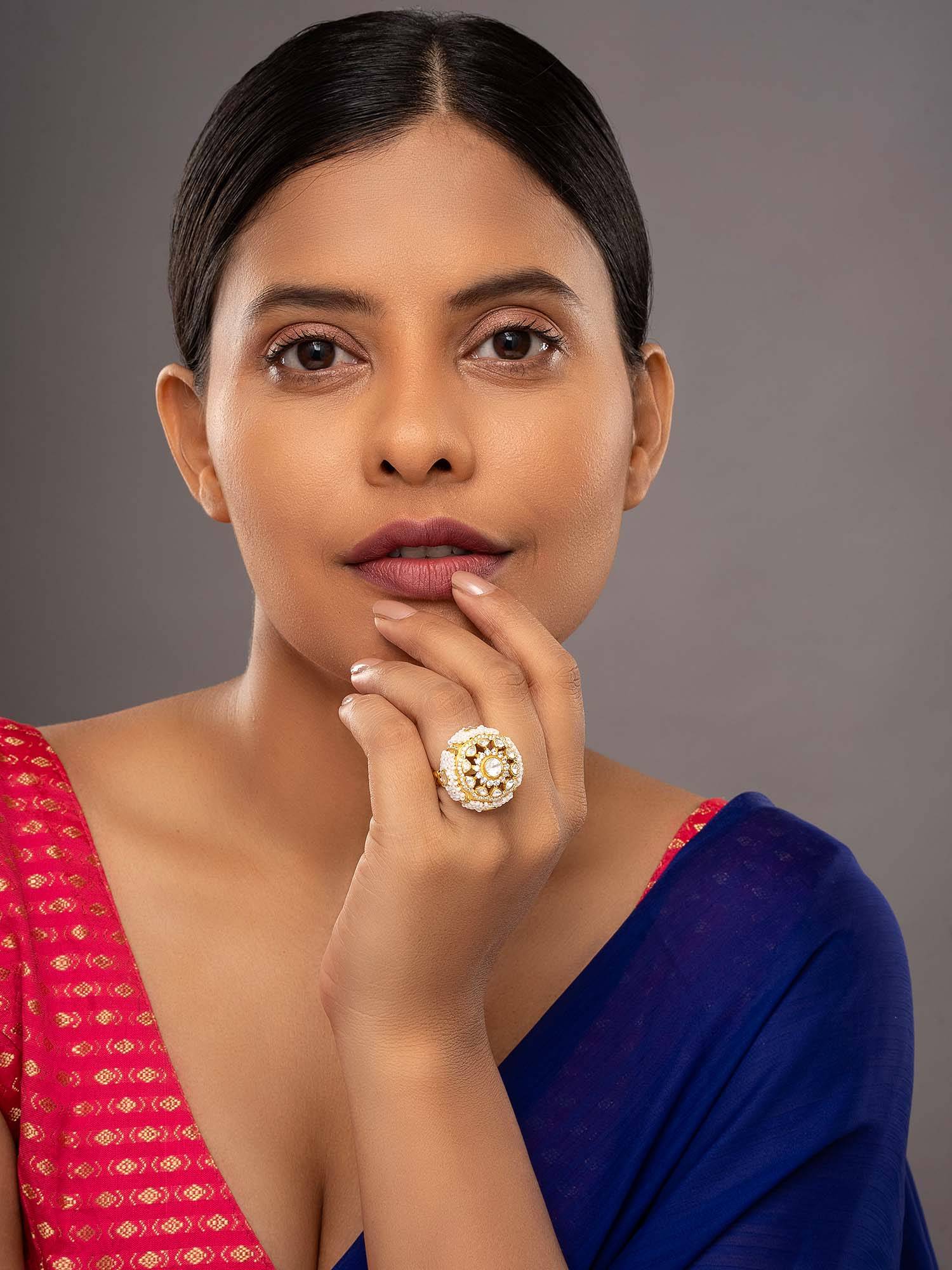 Sica Jewellery 925 Silver Moissanite Polki Suriyanika Ring
