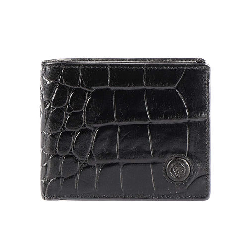 Full Grain Black Crocodile Print Leather Mens Wallet with