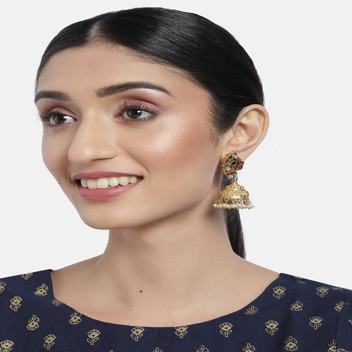 Accessher Women Antique Gold-Plated Multi Handcrafted Kundan-Studded Jhumkis For Women & Girls