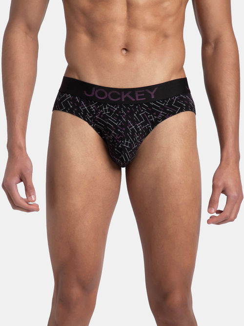 Jockey FP22 Men Super Combed Cotton Elastane Printed Brief Black and  Abstract Plum (S)