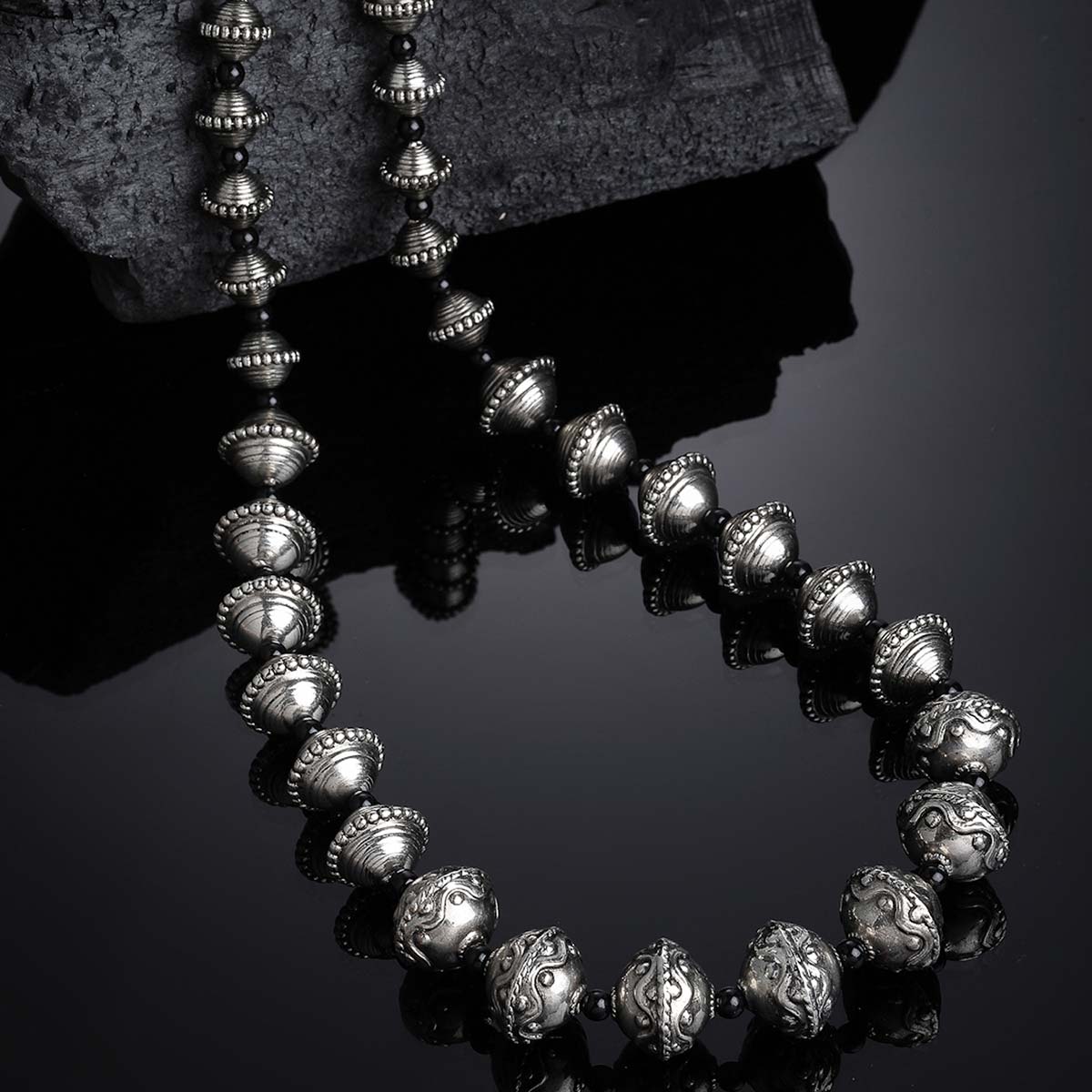 Buy PANASH Silver Toned Oxidized Black Beads Necklace Online