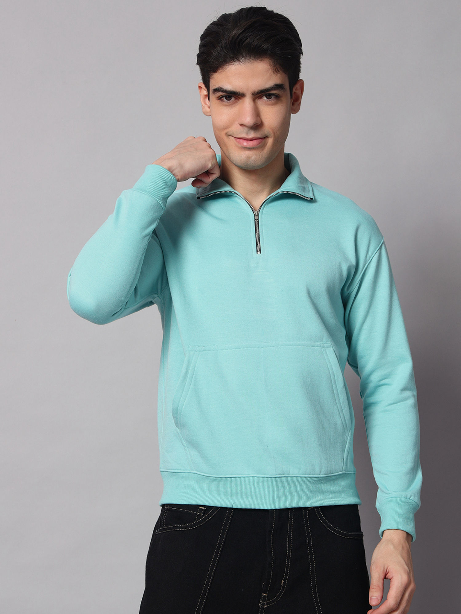 Obaan Mens Turquoise Solid Sweatshirt 2XL