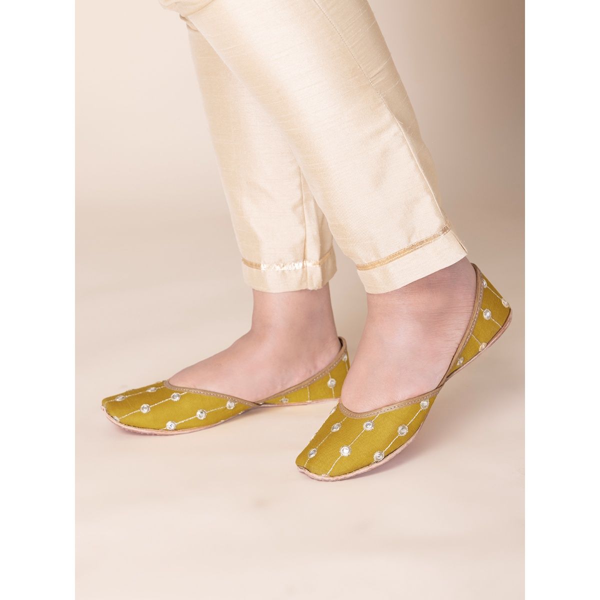 Indya Mustard Sequined Mirror Jutti Buy Indya Mustard Sequined Mirror