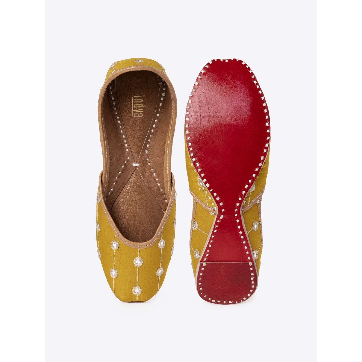Indya Mustard Sequined Mirror Jutti Buy Indya Mustard Sequined Mirror