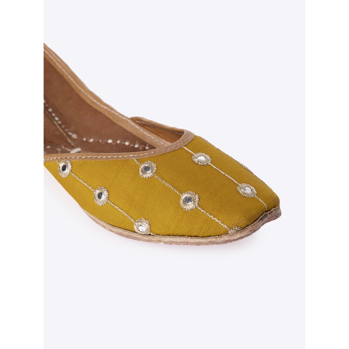 Indya Mustard Sequined Mirror Jutti Buy Indya Mustard Sequined Mirror