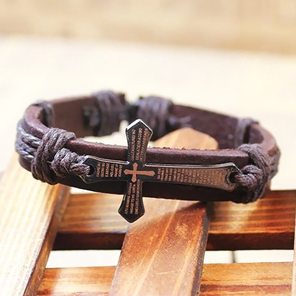 Buy OOMPH Jewellery Leather Skin Friendly Jesus Cross Adjustable Casual Wrap Bracelet For Men Boys Online