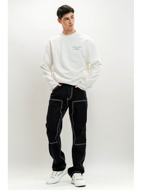 Buy FREAKINS Black Contrast Stitch Straight Mens Jeans Online