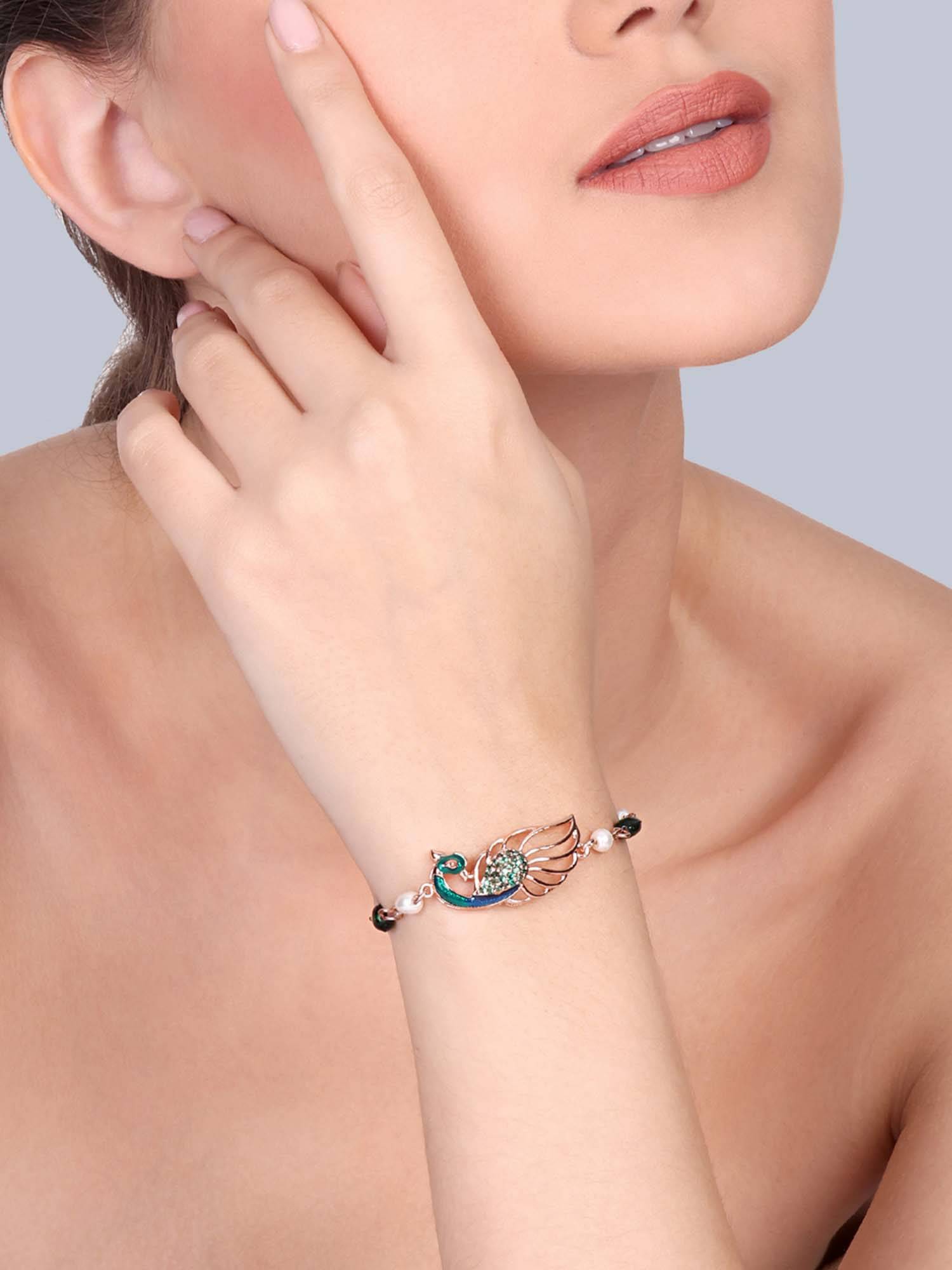 Estele Shringar - Morbagh Peacock Green CZ Adjustable Bracelet