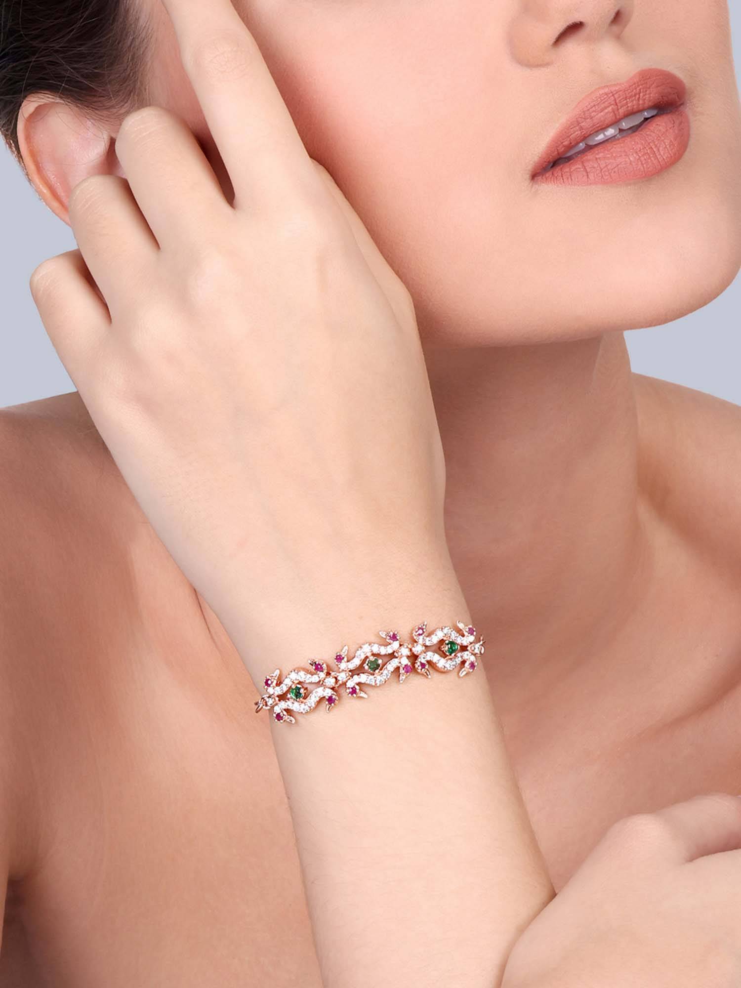 Estele Swarnika - Morbagh Ruby Green Rose Gold Bracelet